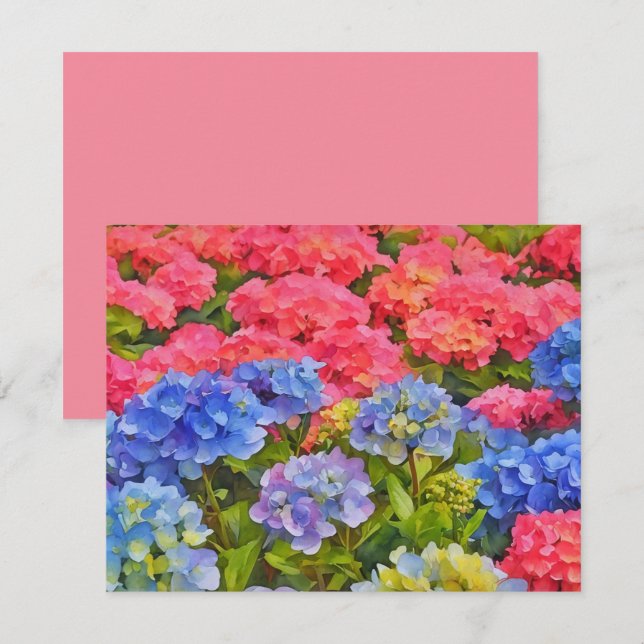 Ensemble de Cartes de Notes Fleurs d'Hydrangea Ros (Devant / Derrière)