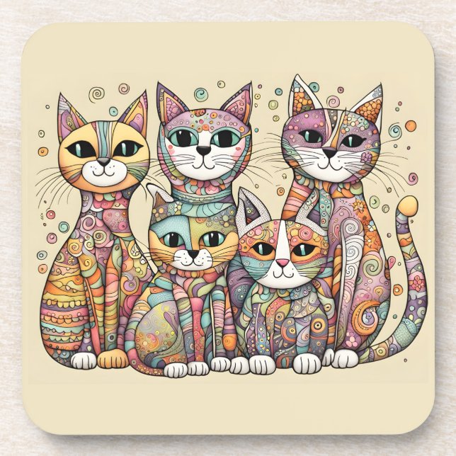 ensemble de dessous de verre de chats apaisants (Devant)