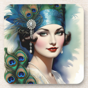 Ensemble de dessous de verre Paon Fille Flapper de