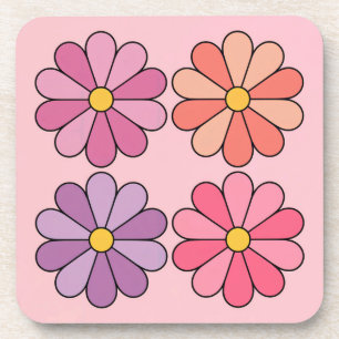 Ensemble de Dessous de verre roses quatre margueri