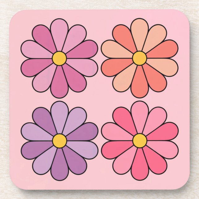 Ensemble de Dessous de verre roses quatre margueri (Devant)