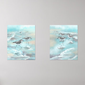 Ensemble de deux peintures d'oiseaux de bécasseaux