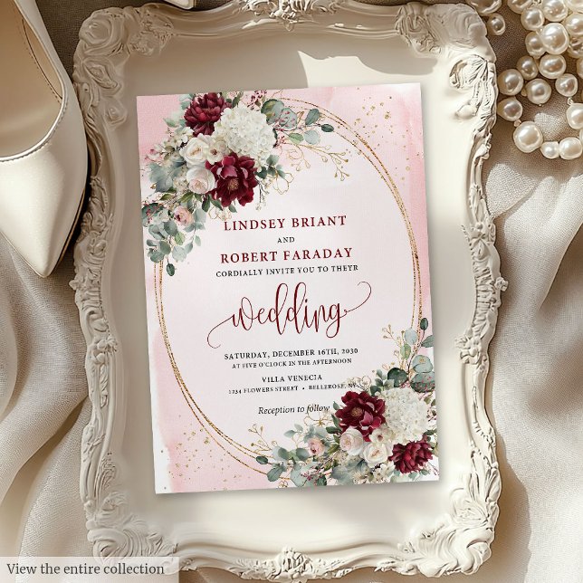 Ensemble de Faire-part de mariage Roses romantique (Romantic Boho Burgundy Rose Wedding Invitation Set)