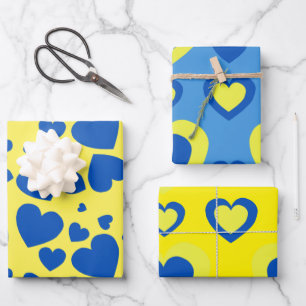 Ensemble de feuilles de papier Coeurs bleu et jaun