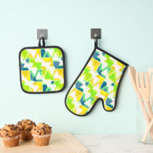 Ensemble De Gant De Cuisine Et De Manique Abstrait vert jaune