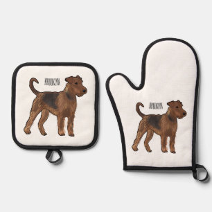 Ensemble De Gant De Cuisine Et De Manique Airedale terrier dog cartoon