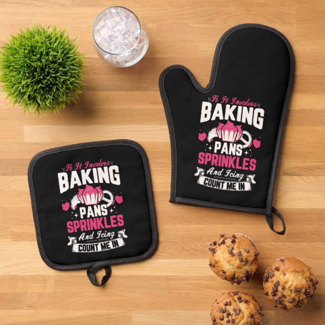 Ensemble De Gant De Cuisine Et De Manique Amateurs de pâtisserie mignonne mot art (De haut en bas)