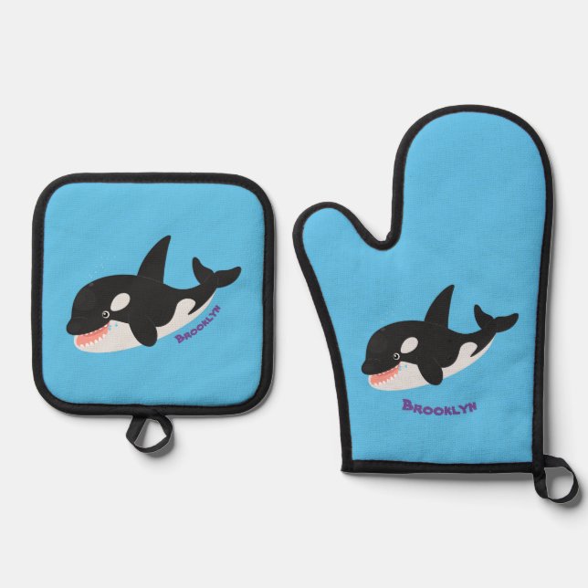 Ensemble De Gant De Cuisine Et De Manique Amusante baleine orque mignonne dessin animé (Recto)