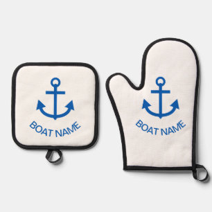 Ensemble De Gant De Cuisine Et De Manique Anchor Blue Personnalisez le nom de votre bateau
