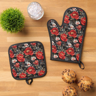 Ensemble De Gant De Cuisine Et De Manique Aquarelle esquissée motif détaillé de délicieux