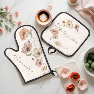 Ensemble De Gant De Cuisine Et De Manique Aquarelle florale Pépites islandaises Personnalisé