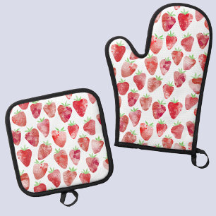 Ensemble De Gant De Cuisine Et De Manique Aquarelle fraise
