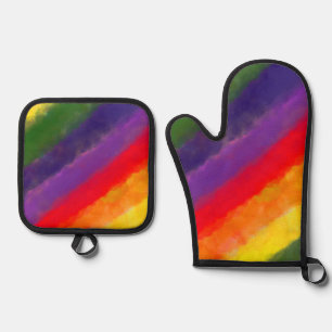 Ensemble De Gant De Cuisine Et De Manique Aquarelle Rainbow personnalisée