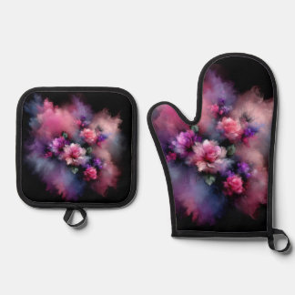 Ensemble De Gant De Cuisine Et De Manique Aquarelle Rose rose et violet Dreamy