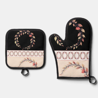 Ensemble De Gant De Cuisine Et De Manique Argile rose crème élégante et noir