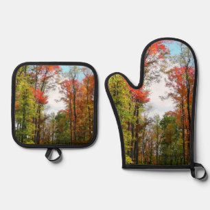 Ensemble De Gant De Cuisine Et De Manique Automnes Arbres et Ciel bleu Automne Photographie