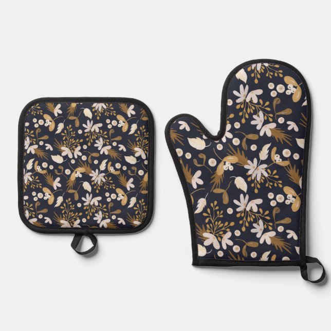 Ensemble De Gant De Cuisine Et De Manique Autumn Evening Bloom (Recto)