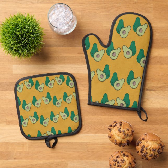 Ensemble De Gant De Cuisine Et De Manique Avocat vert brun (De haut en bas)
