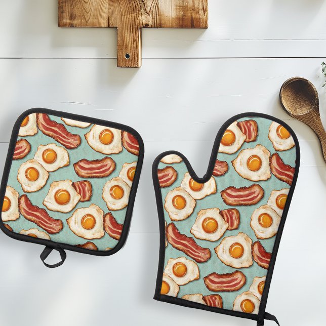 Ensemble De Gant De Cuisine Et De Manique Bacon et oeufs (Créateur téléchargé)