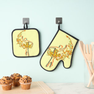Ensemble De Gant De Cuisine Et De Manique Ballerina Fire Gold Ballet Dancer femme
