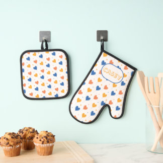 Ensemble De Gant De Cuisine Et De Manique Ballons en forme de cœur Étoile Orange Jaune Bleu