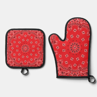 Ensemble De Gant De Cuisine Et De Manique Bandana rouge