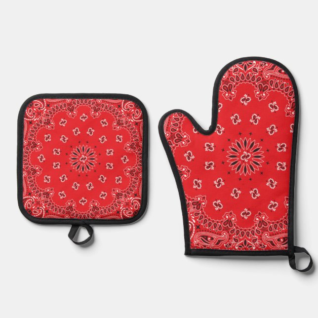Ensemble De Gant De Cuisine Et De Manique Bandana rouge (Recto)