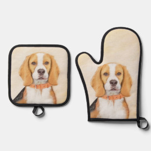 Ensemble De Gant De Cuisine Et De Manique Beagle Anglais Peinture Tri Tricolor Cute Dog Art