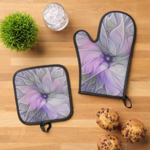 Ensemble De Gant De Cuisine Et De Manique Beauté Époustouflante Art Abstrait Moderne Fleur F