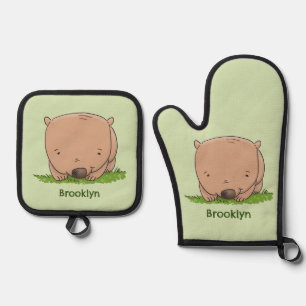 Ensemble De Gant De Cuisine Et De Manique Belle illustration de dessin animé de bébé wombat