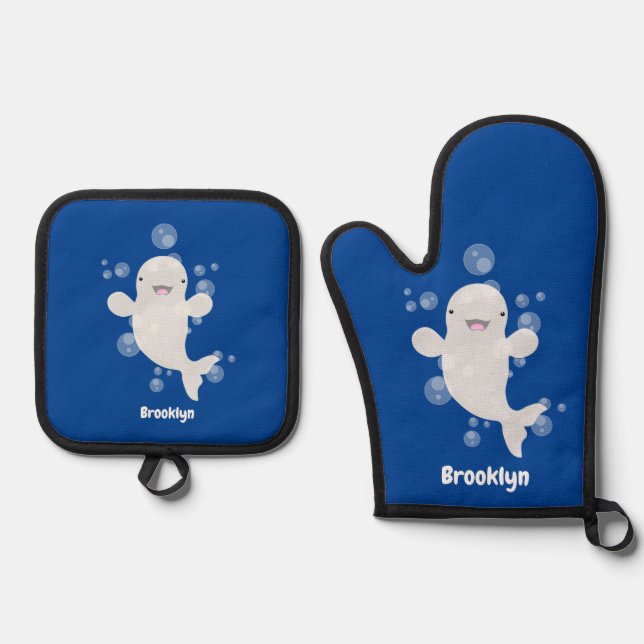 Ensemble De Gant De Cuisine Et De Manique Béluga mignon bulles dessin de dessin animé (Recto)