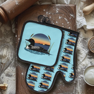 Ensemble De Gant De Cuisine Et De Manique Bleu couché de soleil