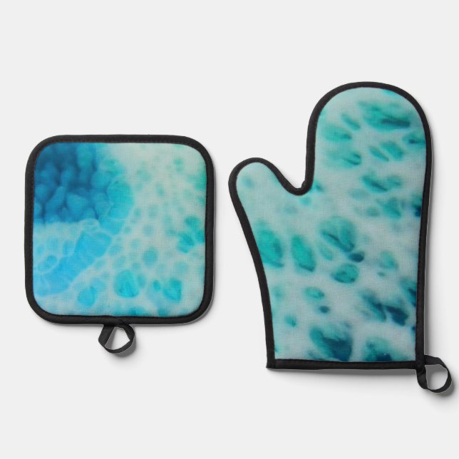Ensemble De Gant De Cuisine Et De Manique Blue Crush - Abstract Coastal Artwork  (Recto)