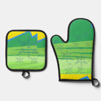 Ensemble De Gant De Cuisine Et De Manique Blue Snowflakes Oven Mitt and Pot Holders