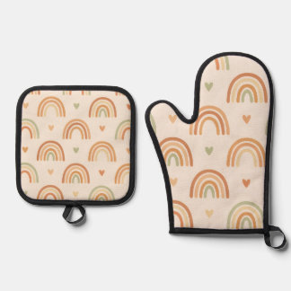 Ensemble De Gant De Cuisine Et De Manique Boho Rainbow Oven Mitt & Pot Holder Set