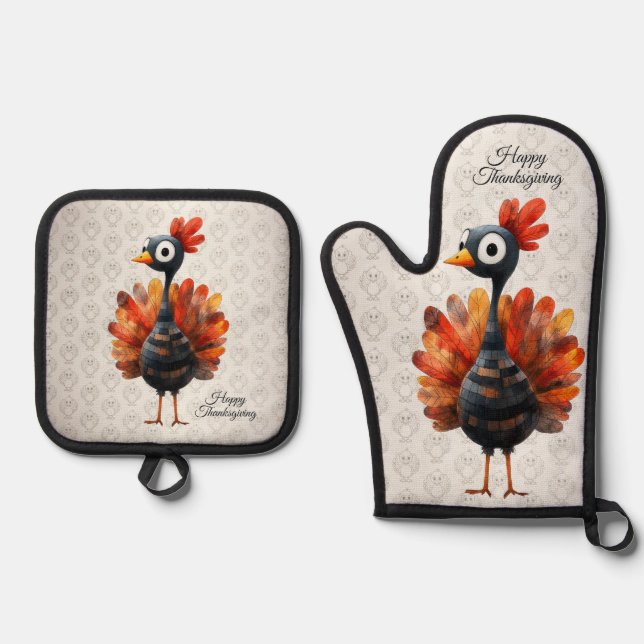 Ensemble De Gant De Cuisine Et De Manique Bon thanksgiving mignon Bébé coloré Turquie (Recto)