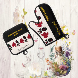 Ensemble De Gant De Cuisine Et De Manique BOO Land Ghosts Script Halloween Bash Black Cats