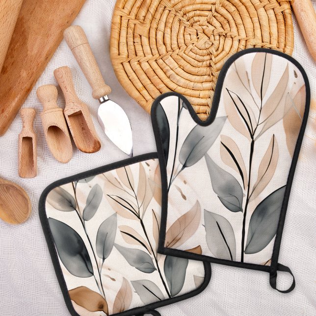 Ensemble De Gant De Cuisine Et De Manique Botaniques de la nature (These pretty kitchen essentials are available as a set or individually.)