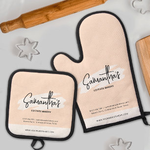 Ensemble De Gant De Cuisine Et De Manique Boulangerie de marque moderne Logo Cute Orange Aqu