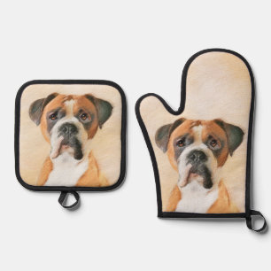 Ensemble De Gant De Cuisine Et De Manique Boxer Chien Fawn Peinture non découpée Oar Cute Ch
