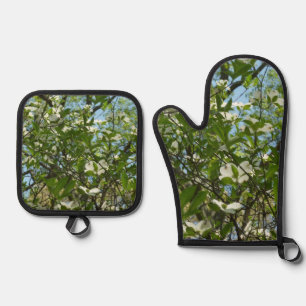 Ensemble De Gant De Cuisine Et De Manique Branches de fleurs de bois de chien