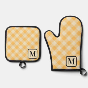 Ensemble De Gant De Cuisine Et De Manique Buffle orange Jaune Plaid En vichy Monogramme