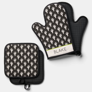 Ensemble De Gant De Cuisine Et De Manique Cactus Motif NOM Noir Désert Sud-Ouest Amusant