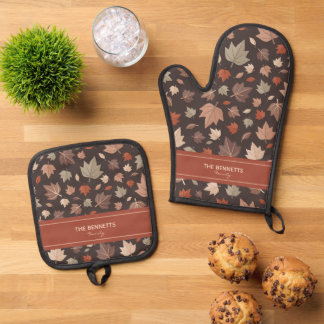Ensemble De Gant De Cuisine Et De Manique Cadeau de nom de famille personnalisé Feuilles d'a