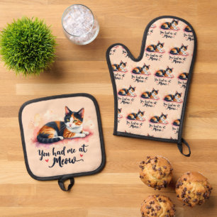 Ensemble De Gant De Cuisine Et De Manique Calico Cat You eu Me at Meow Watercolor