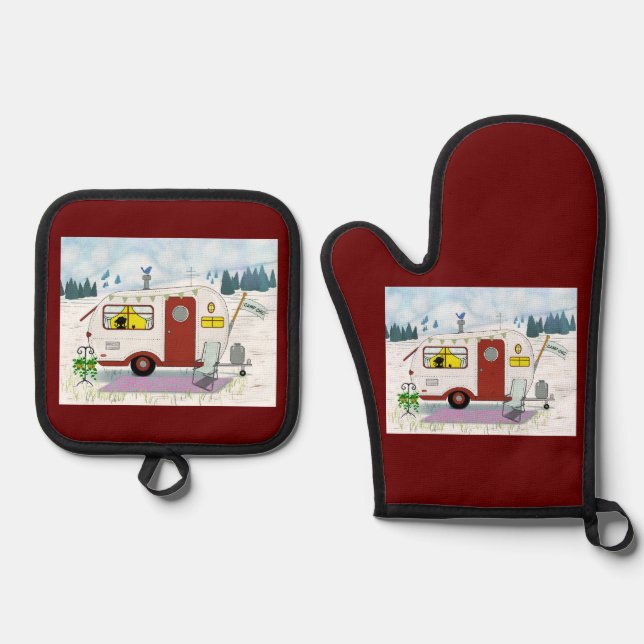 Ensemble De Gant De Cuisine Et De Manique Camp Chic (Recto)