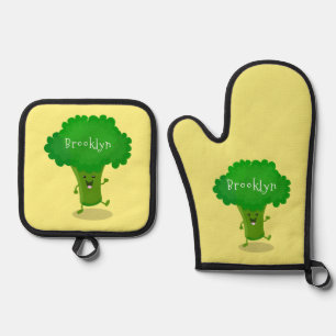 Ensemble De Gant De Cuisine Et De Manique Caricature de brocoli dansant Cute kawaii
