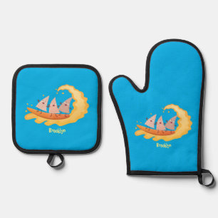 Ensemble De Gant De Cuisine Et De Manique Caricature de surf pour chips de maïs mignonette n