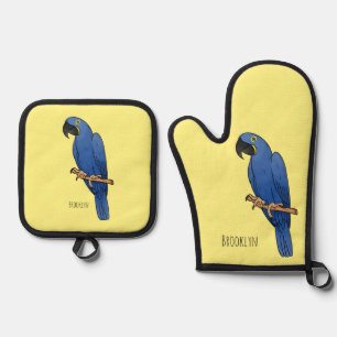 Ensemble De Gant De Cuisine Et De Manique Caricature d'oiseau macaw Hyacinth
