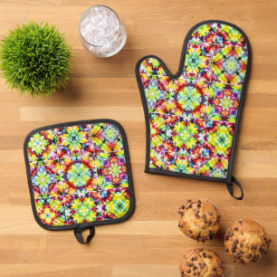Ensemble De Gant De Cuisine Et De Manique Carrelage méditerranéen, Carreaux d'encre d'alcool